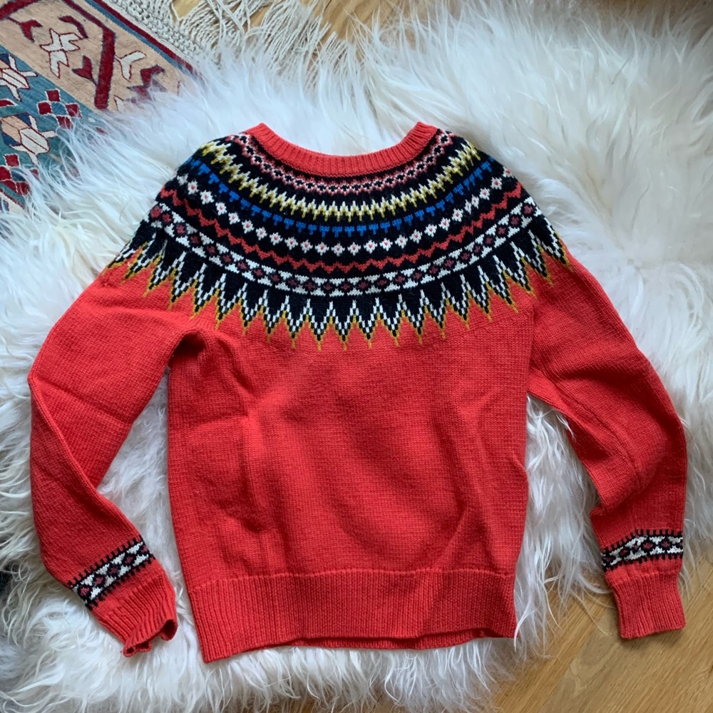 J. Crew Unique Orange Fair Isle Sweater